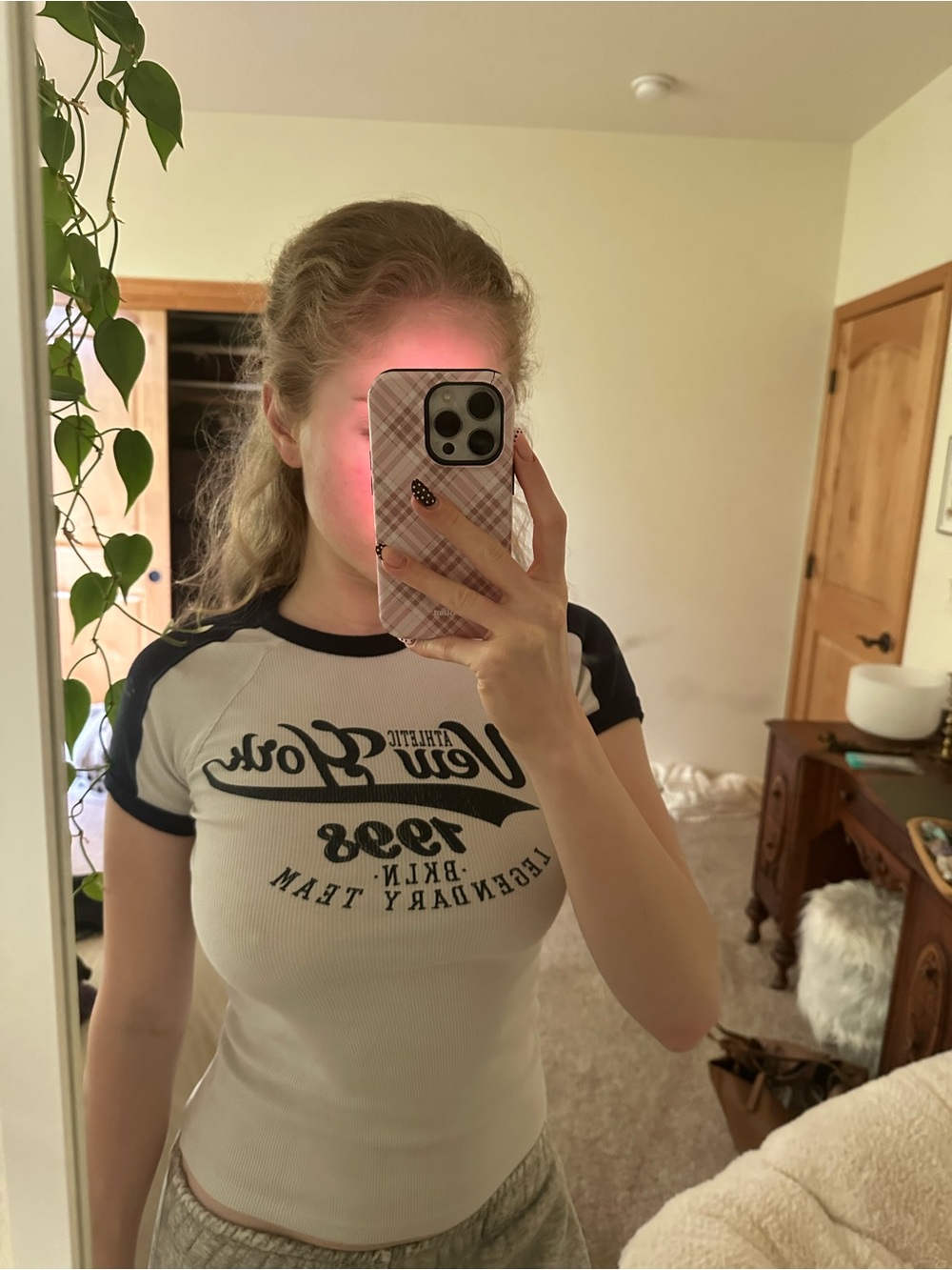 Y2K New York White Tee with Navy Trim